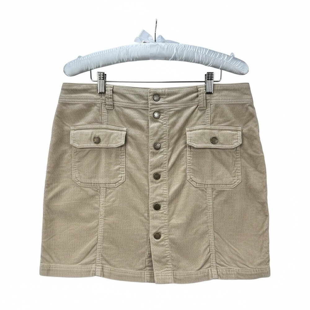 Tommy Hilfiger Jeans Corduroy Snap Front Mini Skirt Sz 14 Beige Utility Skirt - Picture 2 of 8